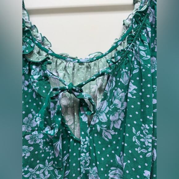 Free People Green One on One Date Long Sleeve Ruffle Scoop Neck Bodysuit Top S - Picture 6 of 12